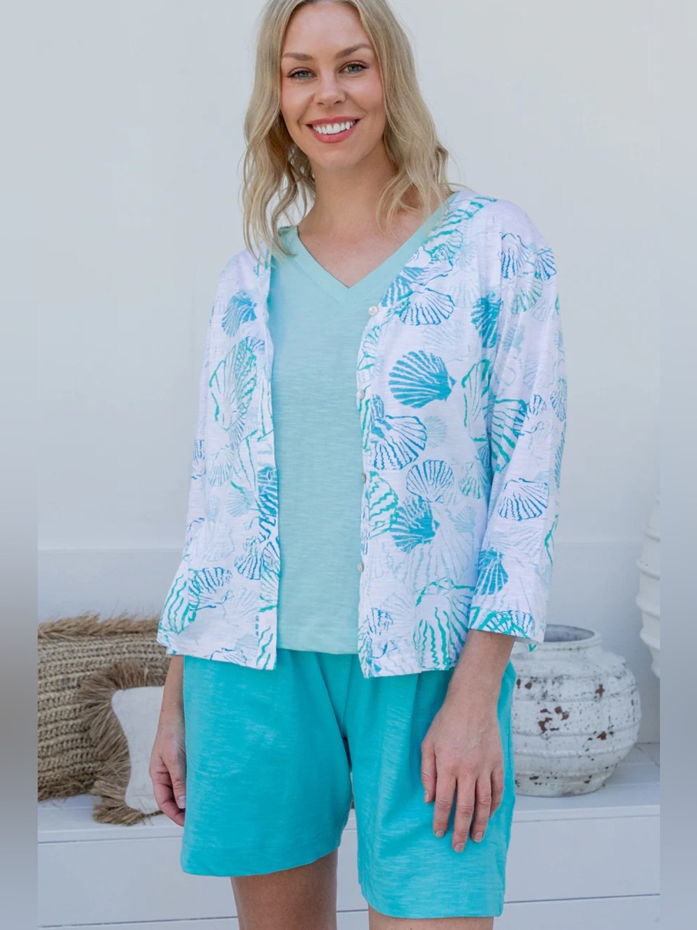 NWT West Indies Wear Ocean Floor Cardi Lightweight Cardigan 100% Cotton Large